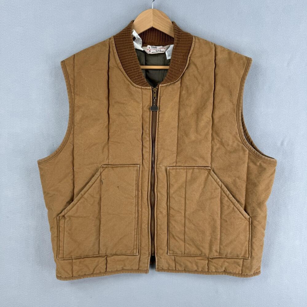 Vintage Walls Vest Mens XL Brown Canvas Blizzard-Pruf Quilted Insulated Work USA